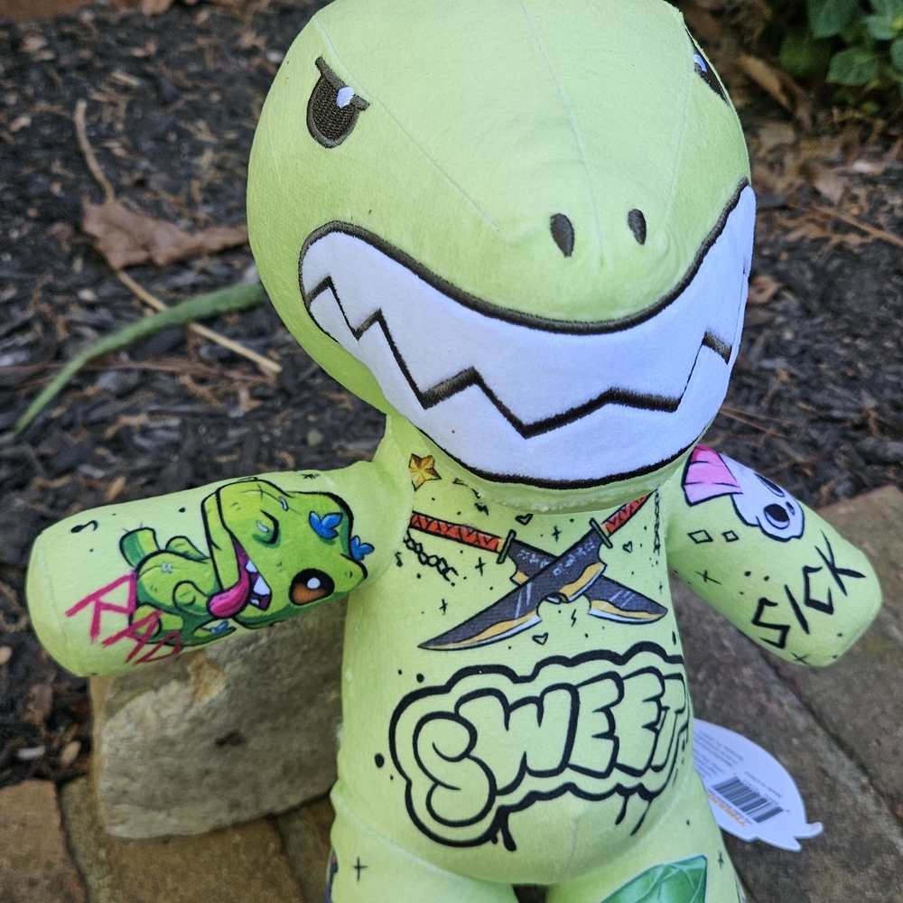 Tattoo Zoo 2023 Thrash The Dino 14" Plush With Tags Punk Rock Plush - Picture 5 of 14